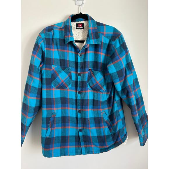 Quiksilver Men's Small Blue Plaid Sherpa Lined Shacket - Picture 6 of 10
